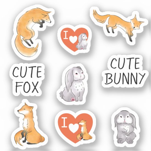 Stickers mignonne Fox mignonne Bunny Amour (Recto)