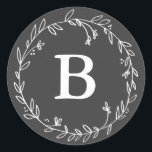 Stickers Monogram Chalkboard Wreath<br><div class="desc">Une simple couronne florale blanche dessinée à la main sur un arrière - plan en damier. Facile - à - customiser monogramme pour toute occasion!</div>