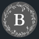 Stickers Monogram Chalkboard Wreath<br><div class="desc">Une simple couronne florale blanche dessinée à la main sur un arrière - plan en damier. Facile - à - customiser monogramme pour toute occasion!</div>