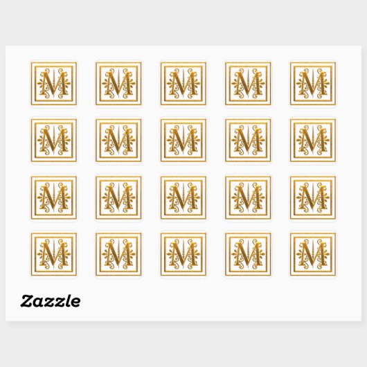 Stickers Monogram Golden M élégant (Feuille)