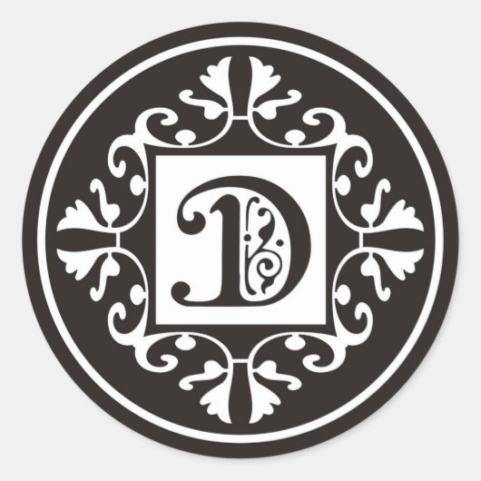 Stickers Monogramme D personnalisés en noir et bla (Devant)