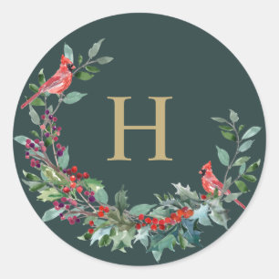 Stickers Monogramme de couronne rouge Robin Holida