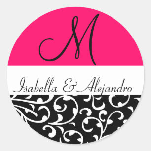 Stickers Monogramme de mariage Hot Pink Swirl Dama