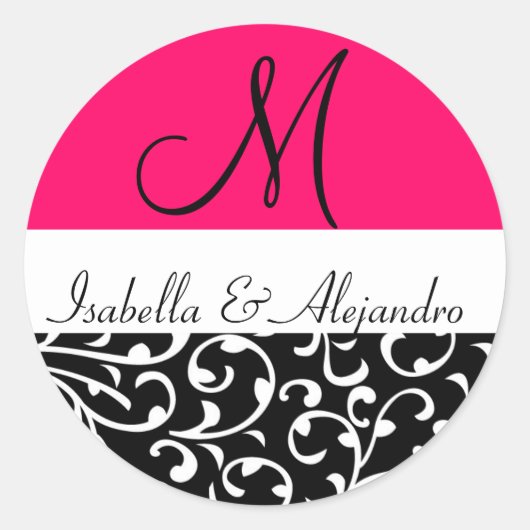 Stickers Monogramme de mariage Hot Pink Swirl Dama (Devant)