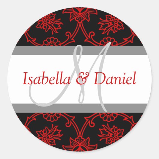 Stickers Monogramme initial noir blanc rouge (Devant)