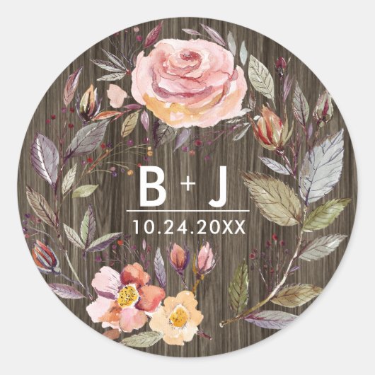 Stickers Monogramme Mariage en bois d'automne (Devant)