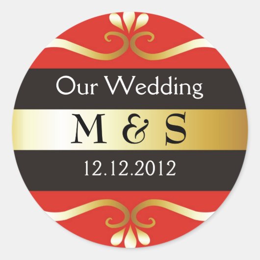 Stickers Monogramme mariage - Rouge & Or (Devant)