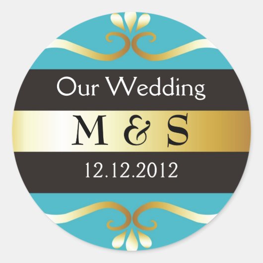 Stickers Monogramme mariage - Turquoise & Or (Devant)