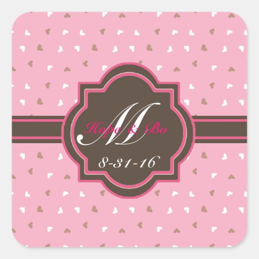Stickers Monogramme rose et chocolat (Devant)