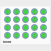 Stickers Monogramme Vert & Bleu Chevron Rond (Feuille)