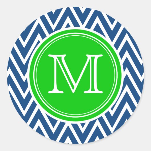 Stickers Monogramme Vert & Bleu Chevron Rond (Devant)