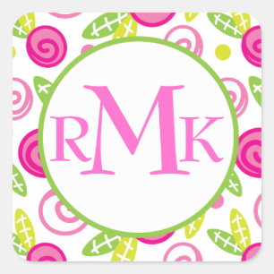 Stickers Monogrammes rose et vert Fleurs Abstraite