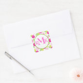 Stickers Monogrammes rose et vert Fleurs Abstraite (Enveloppe)