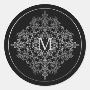 Stickers Motif Monogram Black & Silver Filigree