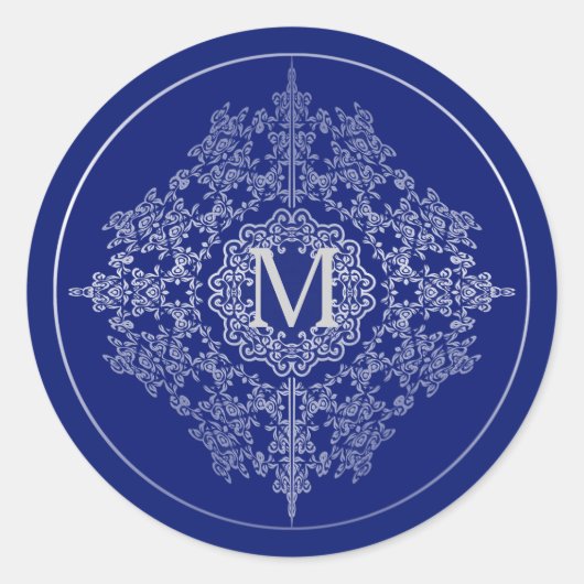 Stickers Motif Monogram Blue & Silver Filigree (Devant)