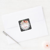 Stickers Mr & Mrs Rose Floral noir et corail (Enveloppe)