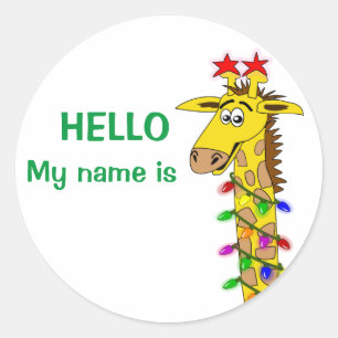 Stickers Nametag de Noël Giraffe drôle avec lumièr