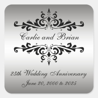 Stickers Noir Argent 25ème Anniversaire Mariage
