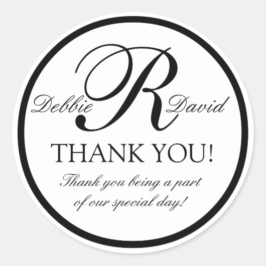 Stickers Noir Blanc Monogramme R Mariage Faveur (Devant)