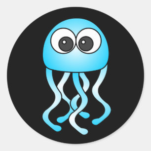 Stickers Noir Cute Blue Kawaii méduse