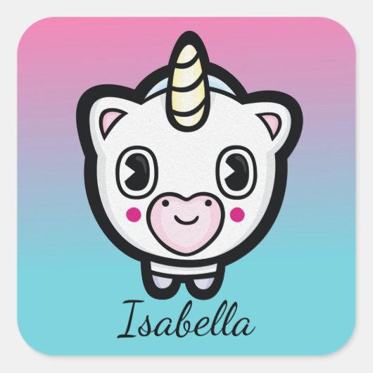 Stickers Nom de Cute Unicorn Emoji Ombre (Devant)