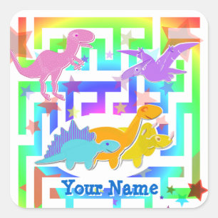Stickers Nom de Maze de couleur Dinos mignons