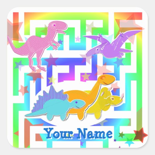 Stickers Nom de Maze de couleur Dinos mignons (Devant)