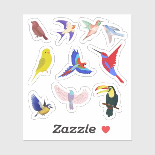 Stickers Oiseaux colorés (Feuille)