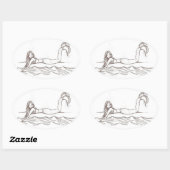 Stickers Ovale Élégants de Sirène Tirée À La Main (Feuille)