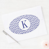 Stickers ovale KNIT LIGNE BLEUE + Initiale (Enveloppe)