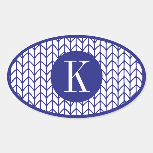 Stickers ovale KNIT LIGNE BLEUE + Initiale II (Devant)