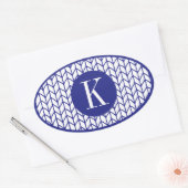 Stickers ovale KNIT LIGNE BLEUE + Initiale II (Enveloppe)