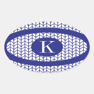 Stickers ovale KNIT LIGNE BLEUE + Initiale II