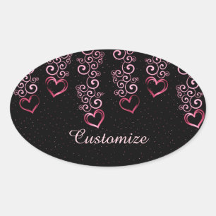 Stickers Ovale Scrolling Vine Hearts