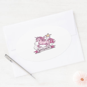 Stickers ovale Unicorne et l'inscription,, Handmad