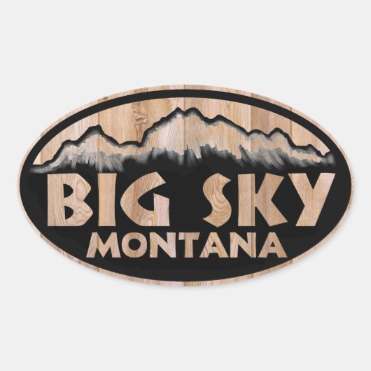 stickers ovales en bois Big Sky Montana (Devant)