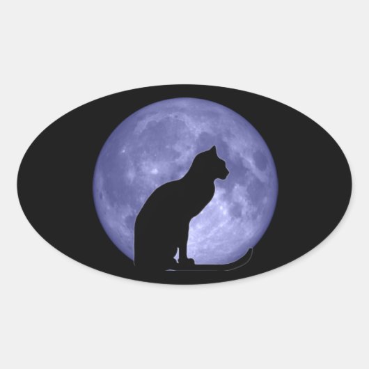 Stickers Ovaux Black Cat Blue Moon (Devant)