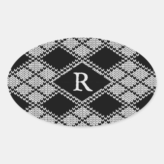 Stickers Ovaux KNIT JACQUARD NOIR + Initiale (Devant)