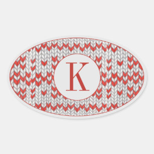 Stickers Ovaux KNIT NORD ROUGE + Initiale