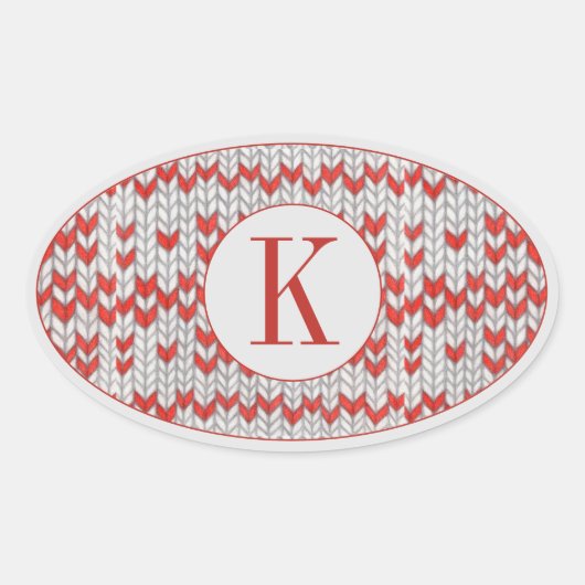 Stickers Ovaux KNIT NORD ROUGE + Initiale (Devant)