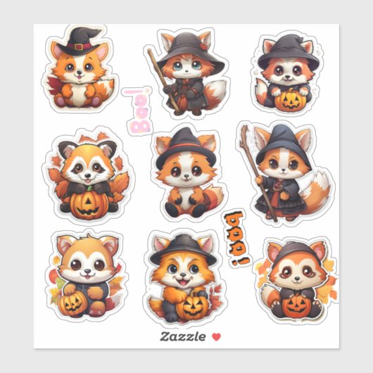 Stickers Panda Rouge Halloween super mignons (Feuille)