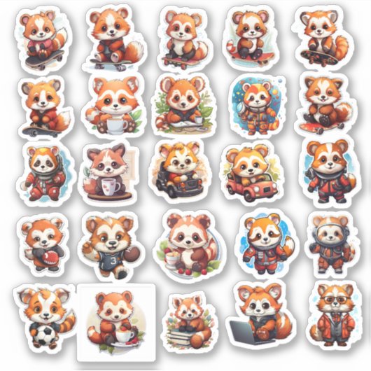 stickers Panda rouge mignonne, pack de valeur 25 S (Devant)