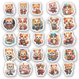 stickers Panda rouge mignonne, pack de valeur 25 S