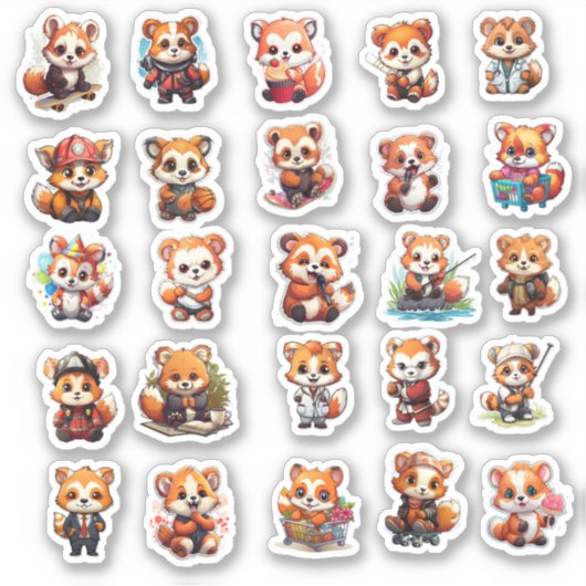 stickers Panda rouge mignonne, pack de valeur 25 S (Devant)
