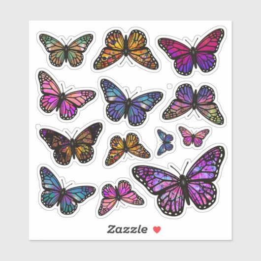 Stickers papillon arc-en-ciel Imaginaire monarque (Feuille)