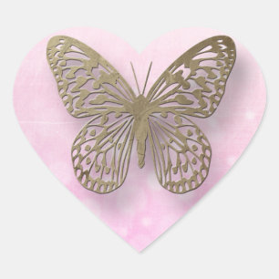 Stickers Papillon rose et or