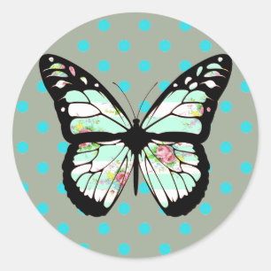 Stickers papillon Turquoise et rose floraux