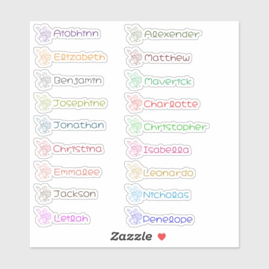 Stickers Pâques Bun Bun Custom Multiple Names (Feuille)