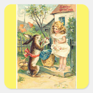 Stickers Pâques Vintages Fille et Lapin de Vacance