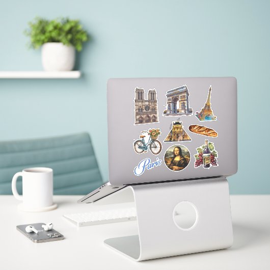 Stickers Paris (Ordinateur portable sur le bureau)
